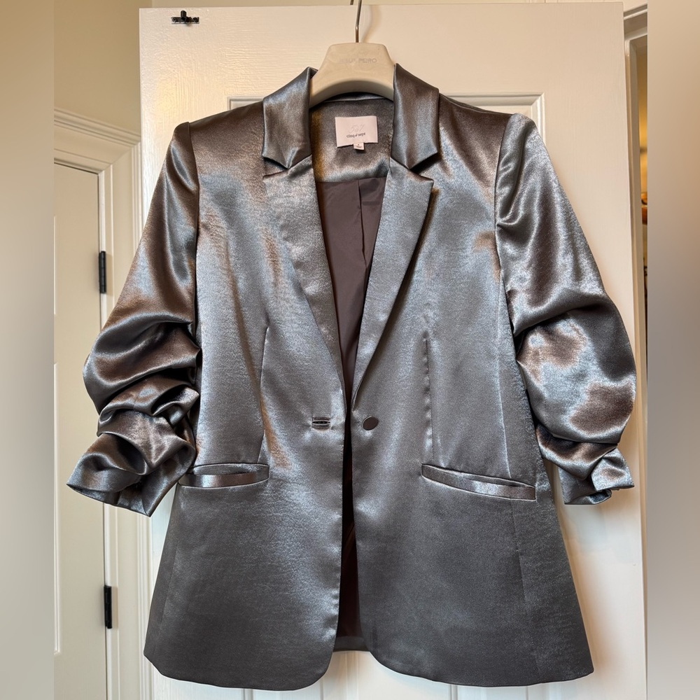 cinq a sept Metallic Charcoal Satin Blazer